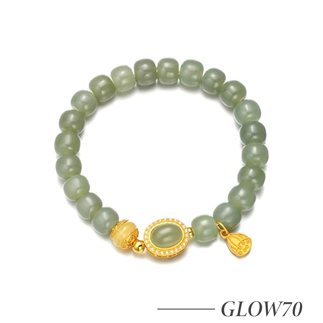GLOW70-Jade Style Oval Bead Bracelet Adjustable Bolo Bracelet for Women