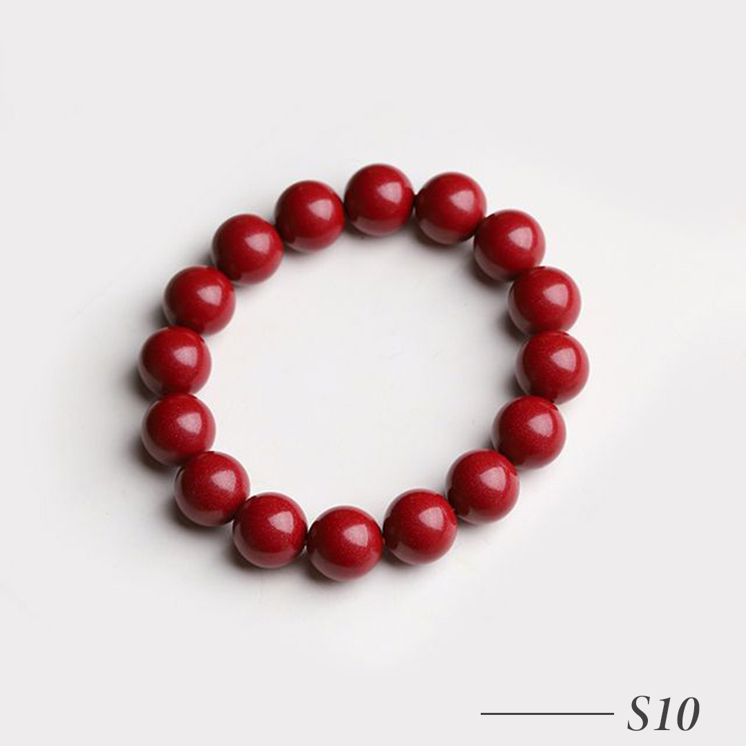 S10-Cinnabar Glossy Beaded Bracelet – Red Polished Bead Stretch Bracelet